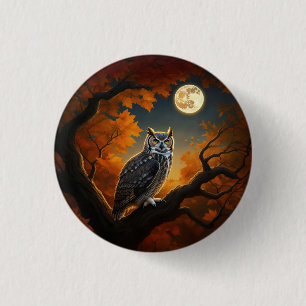 Great Horned Owl in Autumn 1 Inch Round Button