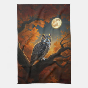 Great Horned Owl in Autumn Kitchen Towel