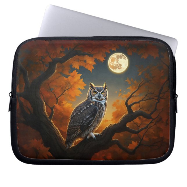 Great Horned Owl in Autumn Laptop Sleeve (Front)