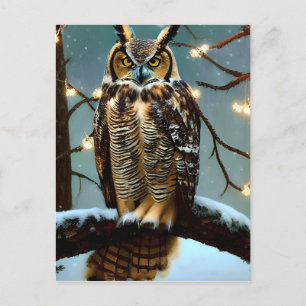 Great Horned Owl in Winter Digital Art   Postcard