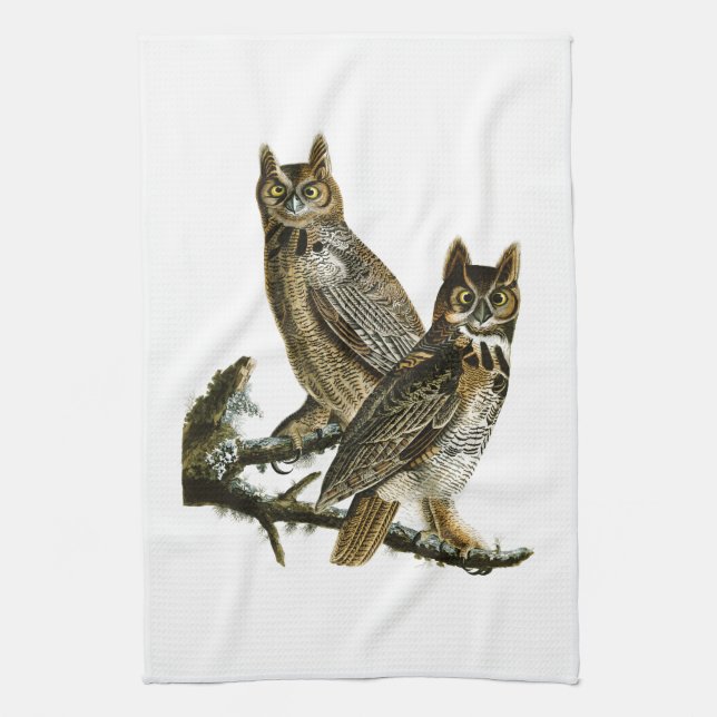 Great Horned Owl John Audubon Birds of America Kitchen Towel (Vertical)