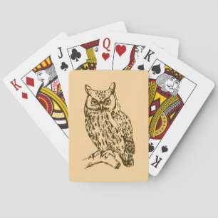 Great Horned Owl Peach Playing Cards