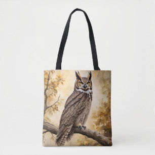 Great Horned Owl Perched in a Tree Tote Bag