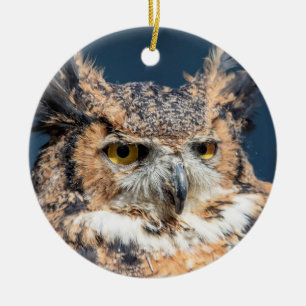 Great Horned Owl Portrait Ceramic Ornament