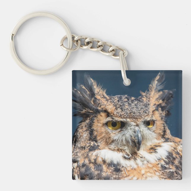 Great Horned Owl Portrait Keychain (Front)
