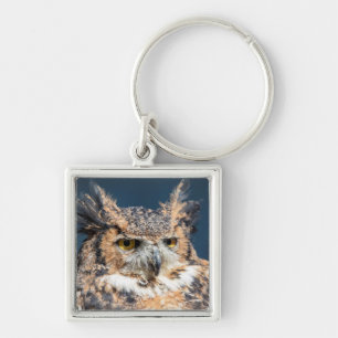 Great Horned Owl Portrait Keychain