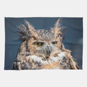 Great Horned Owl Portrait Kitchen Towel