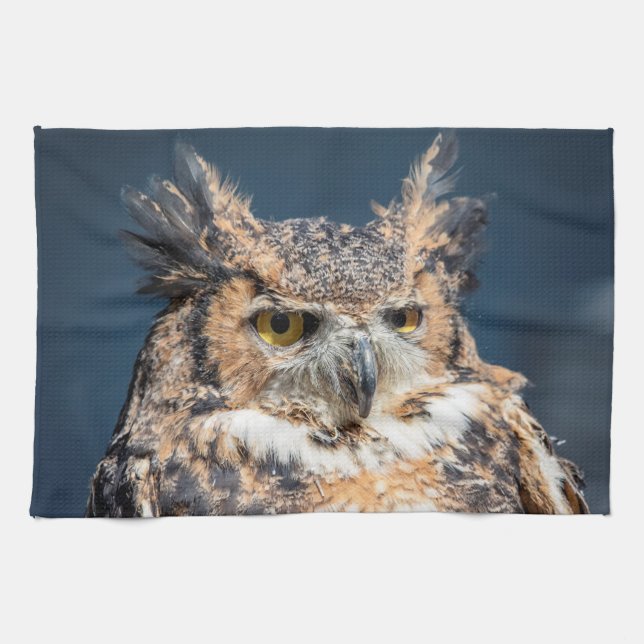 Great Horned Owl Portrait Kitchen Towel (Horizontal)