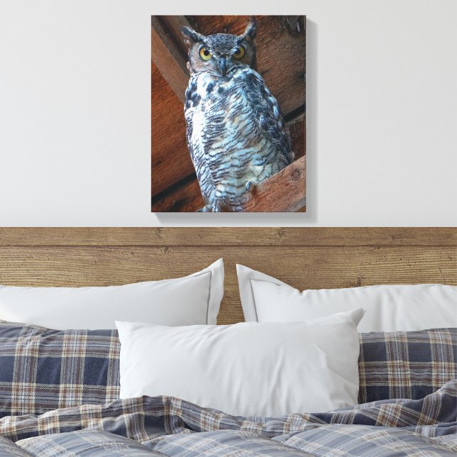 Great Horned Owl Stretch Canvas Print (Insitu(Bedroom))
