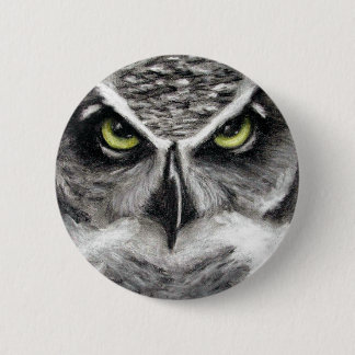 Great Horned Owl Tiger Owls Charcoal Drawing 2 Inch Round Button