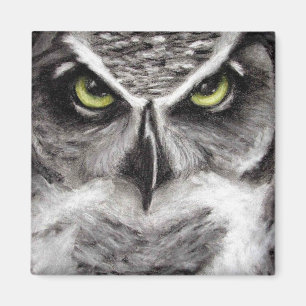 Great Horned Owl Tiger Owls Charcoal Drawing Magnet