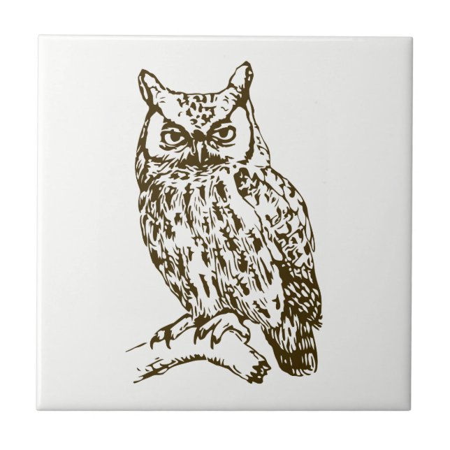 Great Horned Owl Whie Tile (Front)