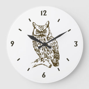 Great Horned Owl with Numbers Large Clock