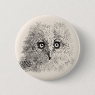 Great Horned Owlet Drawing 2 Inch Round Button