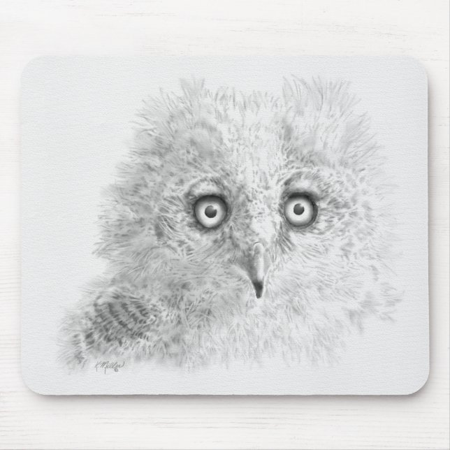 Great Horned Owlet Drawing Mouse Pad (Front)