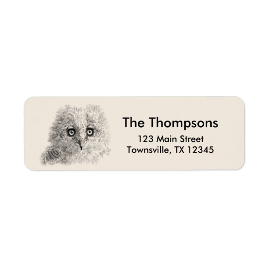Great Horned Owlet Drawing Return Address Label