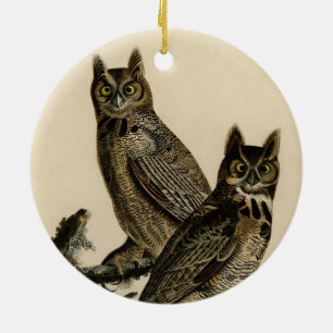 Great Horned Owls (by John James Audubon) Ceramic Ornament