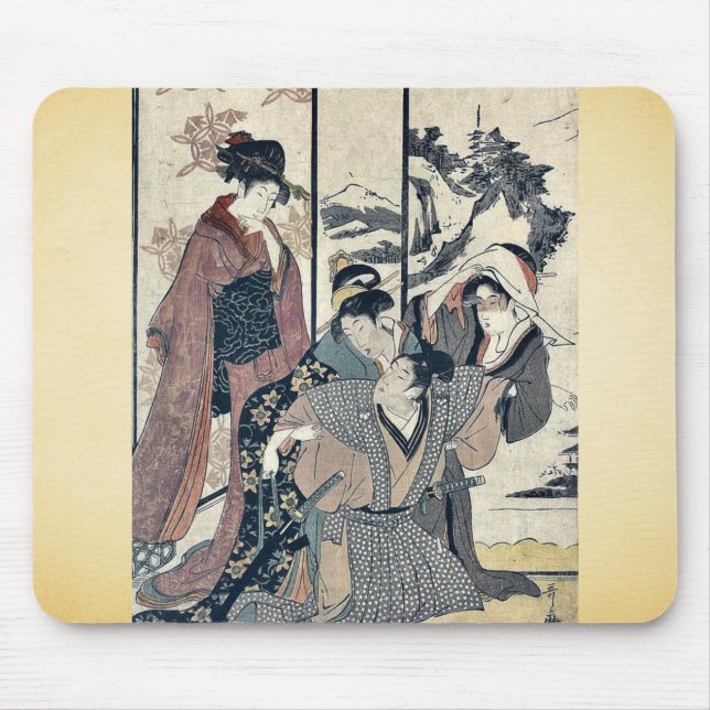 Great house cleaning by Kitagawa,Utamaro Mouse Pad (Front)