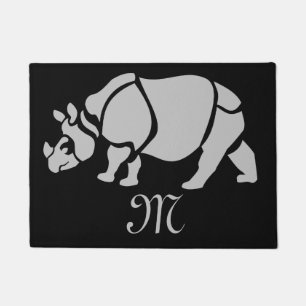 Great Indian Rhinoceros in a Stamp Style Doormat