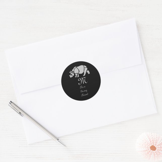 Great Indian Rhinoceros The Unicorn Rhino Monogram Classic Round Sticker (Envelope)