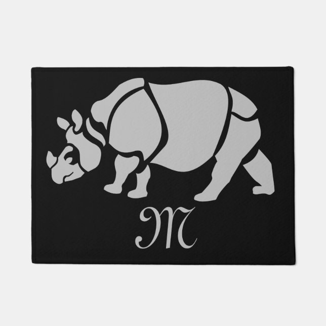 Great Indian Rhinoceros The Unicorn Rhino Monogram Doormat (Front)