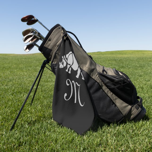 Great Indian Rhinoceros The Unicorn Rhino Monogram Golf Towel (Green)