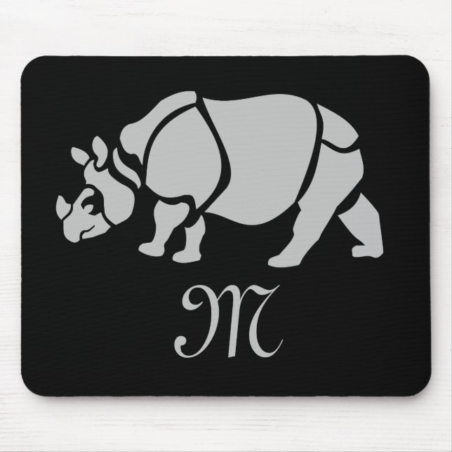 Great Indian Rhinoceros The Unicorn Rhino Monogram Mouse Pad (Front)