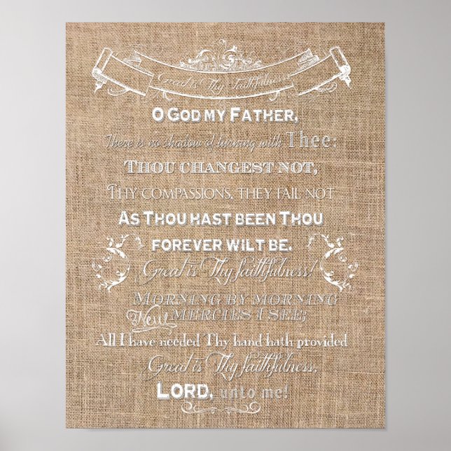 Great Is Thy Faithfulnes Burlap Digital Art Poster (Front)