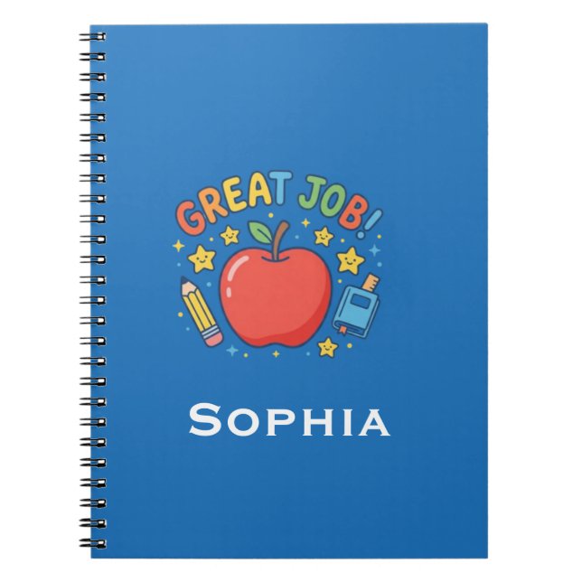 Great Job! Cute Red Apple Classroom Reward  Notebook (Front)