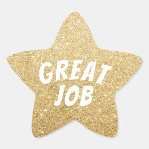 Great Job Gold Star Faux Glitter Star Sticker
