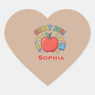 Great Job, Teacher and Student   Heart Sticker