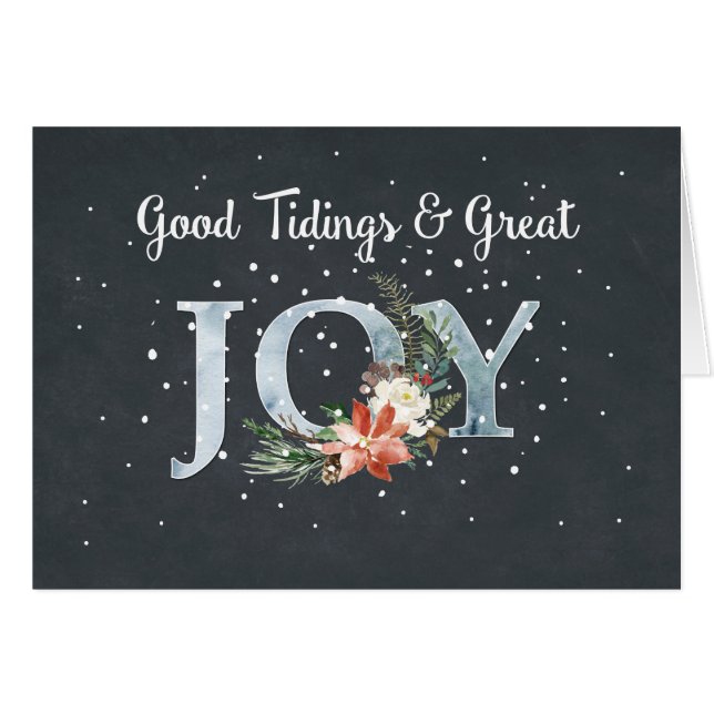 Great JOY Christmas Poinsettia and Snow on Black (Front Horizontal)