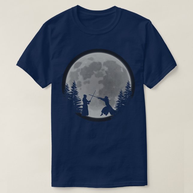 Great Kendo Samurais With Moon Design Japan Warrio T-Shirt (Design Front)