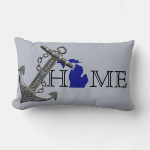 Great Lake State MICHIGAN nautical distressed  Lumbar Pillow