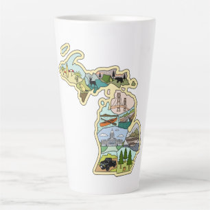 Great Lake State Michigan Vintage Illustrated Map Latte Mug