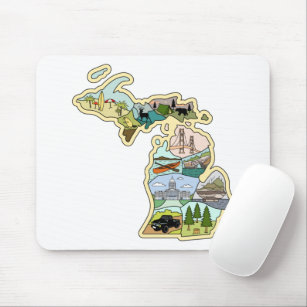 Great Lake State Michigan Vintage Illustrated Map Mouse Pad