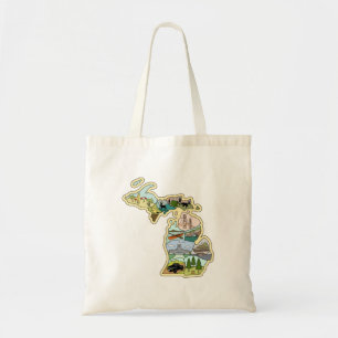Great Lake State Michigan Vintage Illustrated Map Tote Bag