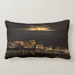 Great Lakes Detroit at Night Bob Lo Boats Vintage Lumbar Pillow