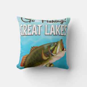 Great Lakes fishing vintage travel poster Throw Pillow
