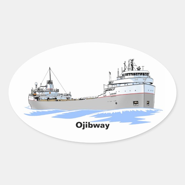Great Lakes freighter Ojibway Oval Sticker (Front)