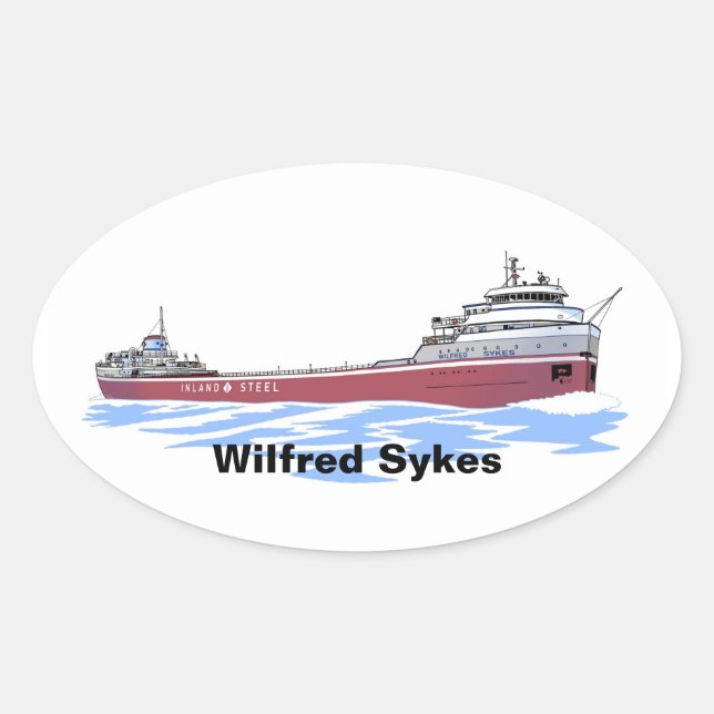 Great Lakes freighter Wilfred Sykes straight deck Oval Sticker (Front)