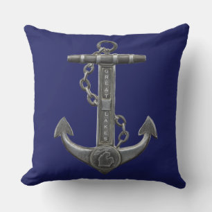 Great Lakes MICHIGAN anchor nautical Outdoor Pillow