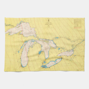 Great Lakes Nautical chart map Kitchen Towel