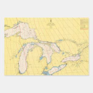 Great Lakes Nautical chart map Wrapping Paper Sheet