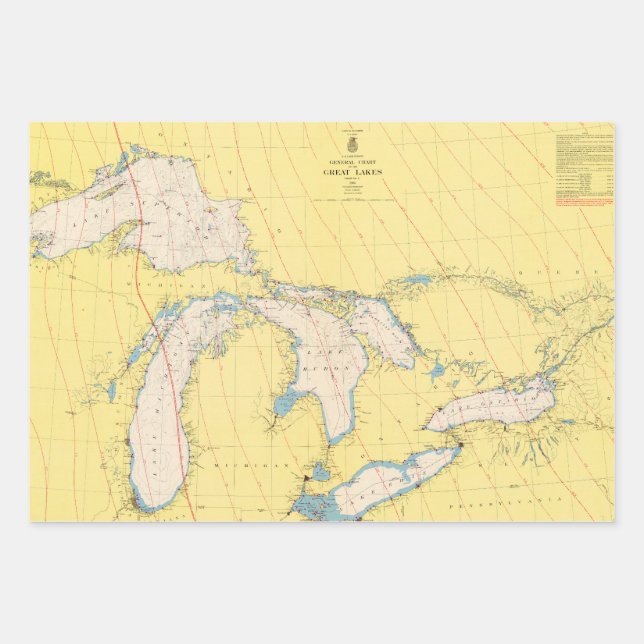 Great Lakes Nautical chart map Wrapping Paper Sheet (Front)