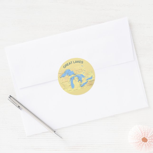 Great Lakes of North America Classic Round Sticker (Envelope)