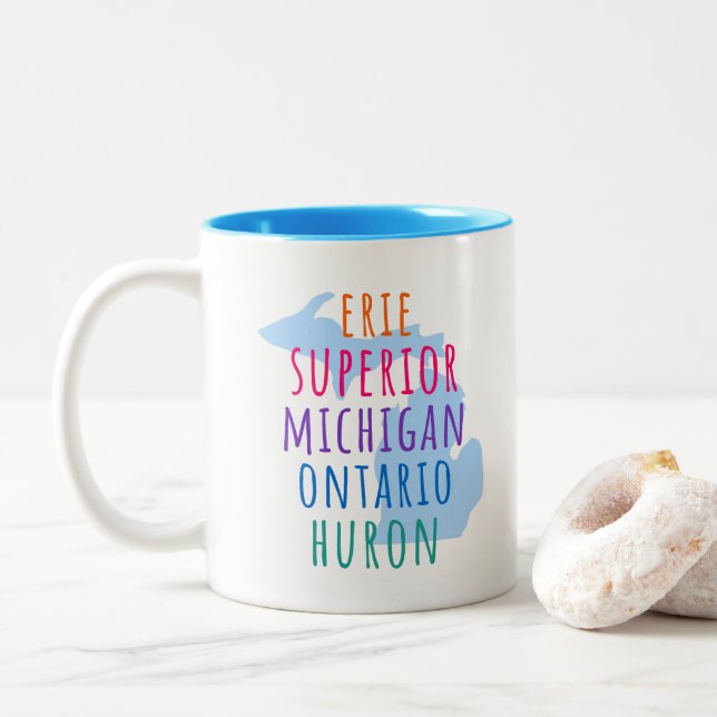 Great Lakes Simple Text Mitten State Coffee Mug (Avec donut)