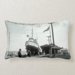 Great Lakes Steamer at Dock Muskegon Michigan Lumbar Pillow