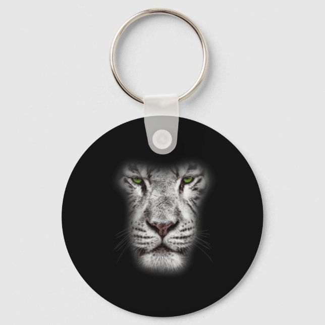 Great Lion Cat Face With Dark Green Eyes Crazy Art Keychain (Front)