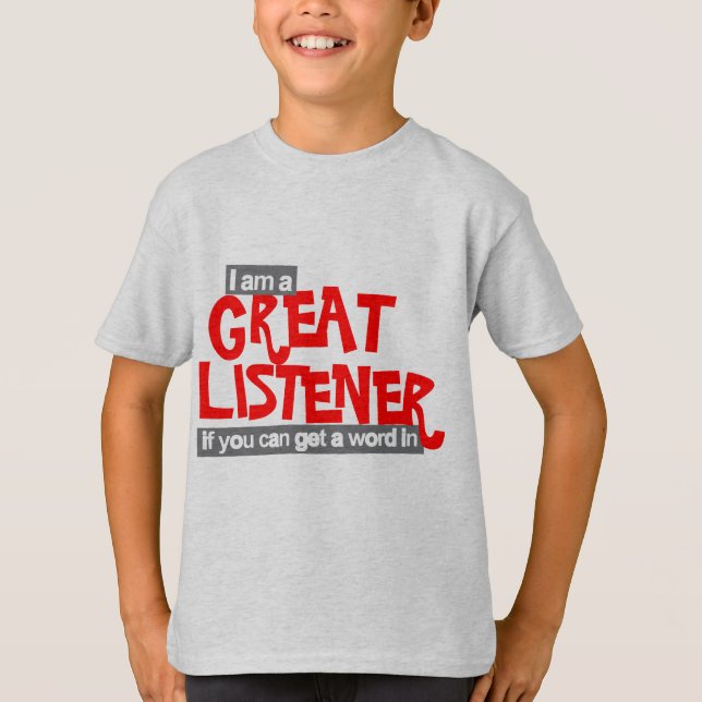 Great listener kids red t-shirt (Front)